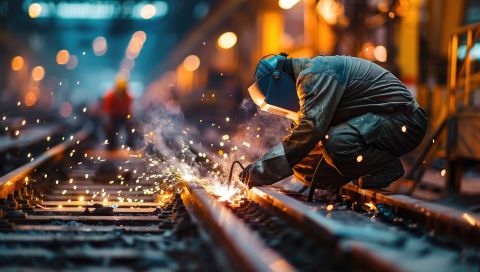 Un homme qui soude le rail