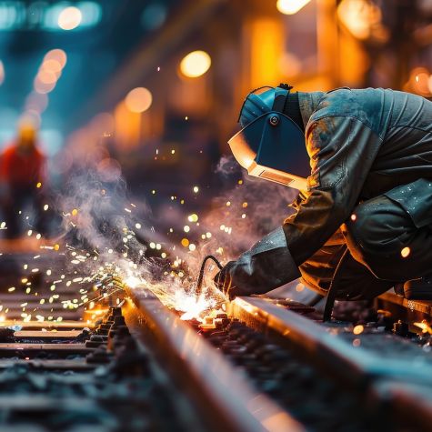 Un homme qui soude le rail